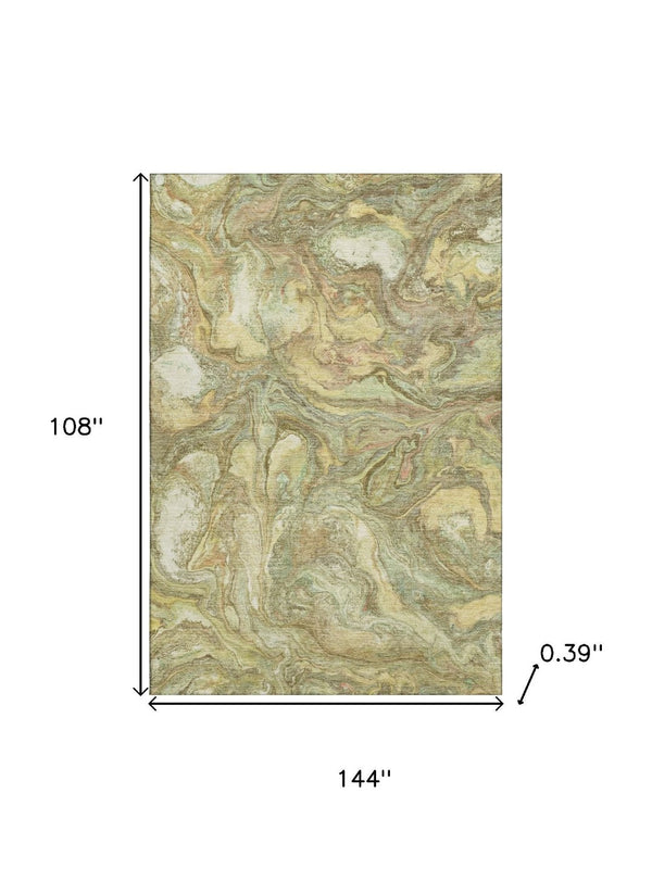 HomeRoots 10' Modern Gold & Beige Abstract Washable Area Rug with UV Protection for High-Traffic Spaces 714721