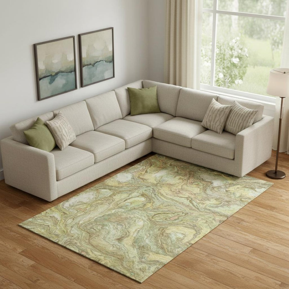 HomeRoots 10' Modern Gold & Beige Abstract Washable Area Rug with UV Protection for High-Traffic Spaces 714721