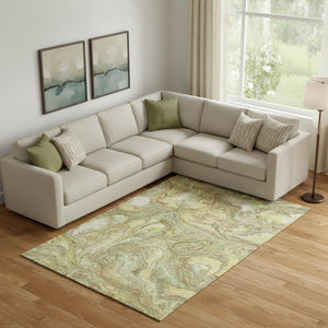 HomeRoots 10' Modern Gold & Beige Abstract Washable Area Rug with UV Protection for High-Traffic Spaces 714721