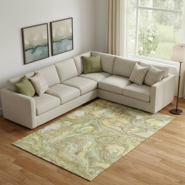 HomeRoots 10' Modern Gold & Beige Abstract Washable Area Rug with UV Protection for High-Traffic Spaces 714721