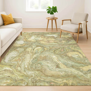 HomeRoots 10' Modern Gold & Beige Abstract Washable Area Rug with UV Protection for High-Traffic Spaces 714721