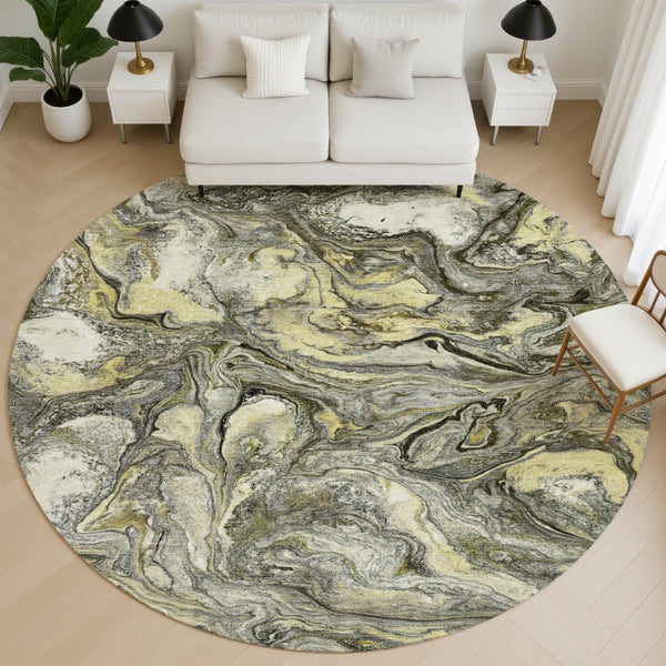 HomeRoots 8' X 10' Modern Abstract Pewter and Gold Washable Area Rug with UV Protection for Any Space 714725