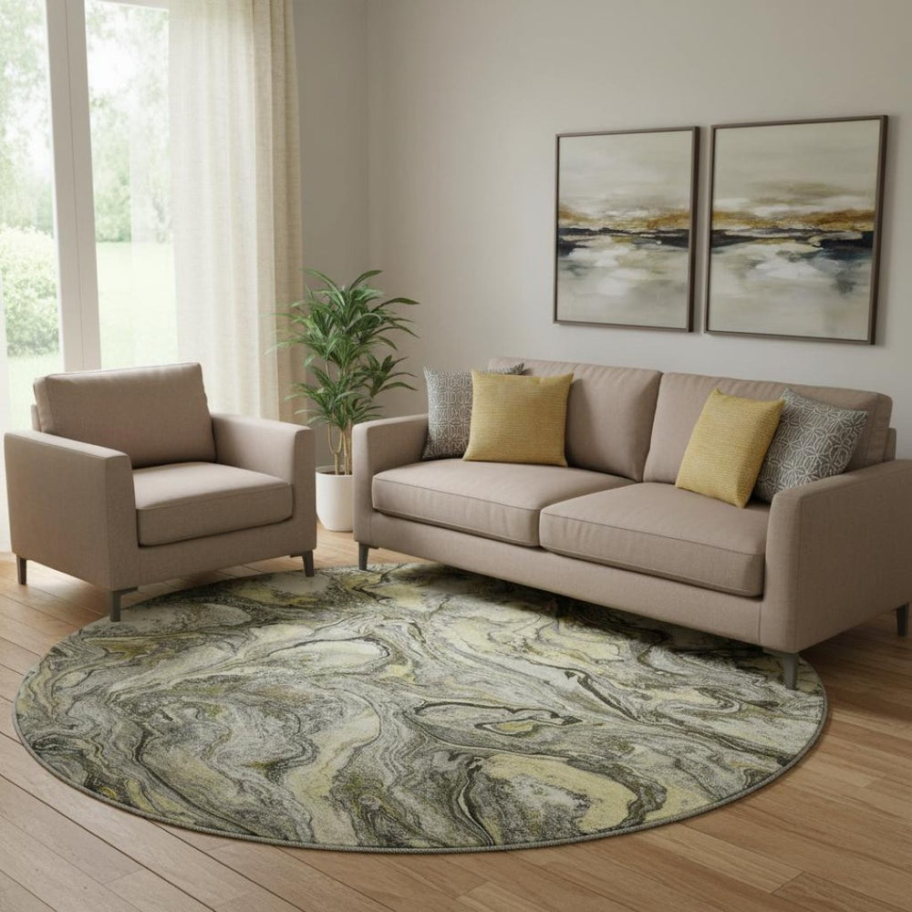 HomeRoots 8' X 10' Modern Abstract Pewter and Gold Washable Area Rug with UV Protection for Any Space 714725