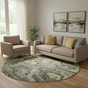 HomeRoots 8' X 10' Modern Abstract Pewter and Gold Washable Area Rug with UV Protection for Any Space 714725