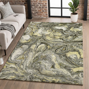 HomeRoots 10' X 14' Stylish Pewter and Gold Abstract Washable Area Rug with UV Protection for High-Traffic Spaces 714727