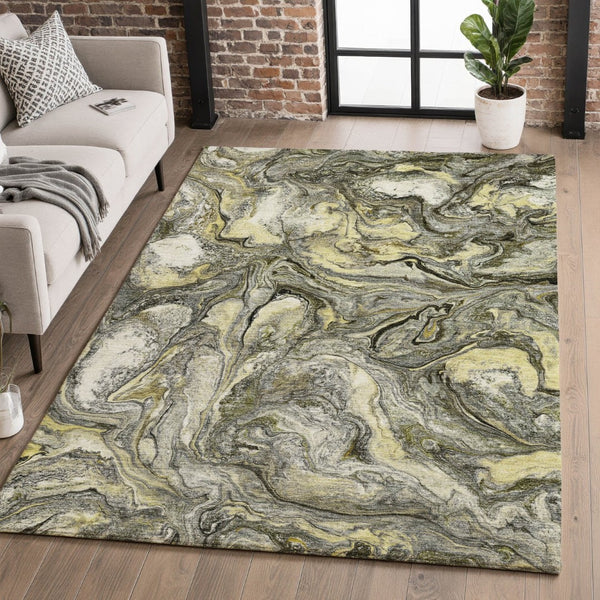 HomeRoots 10' X 14' Stylish Pewter and Gold Abstract Washable Area Rug with UV Protection for High-Traffic Spaces 714727