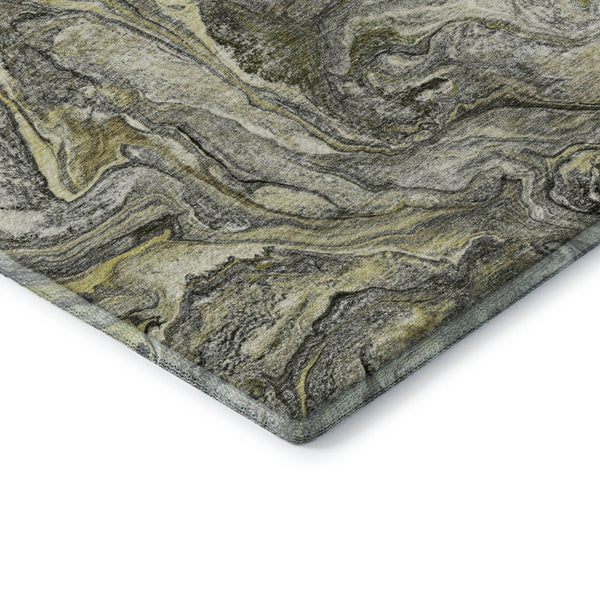 HomeRoots 10' X 14' Stylish Pewter and Gold Abstract Washable Area Rug with UV Protection for High-Traffic Spaces 714727