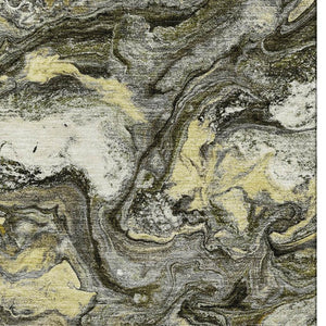 HomeRoots 10' X 14' Stylish Pewter and Gold Abstract Washable Area Rug with UV Protection for High-Traffic Spaces 714727