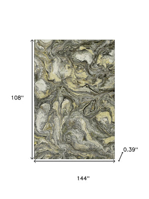 HomeRoots 10' X 14' Stylish Pewter and Gold Abstract Washable Area Rug with UV Protection for High-Traffic Spaces 714727