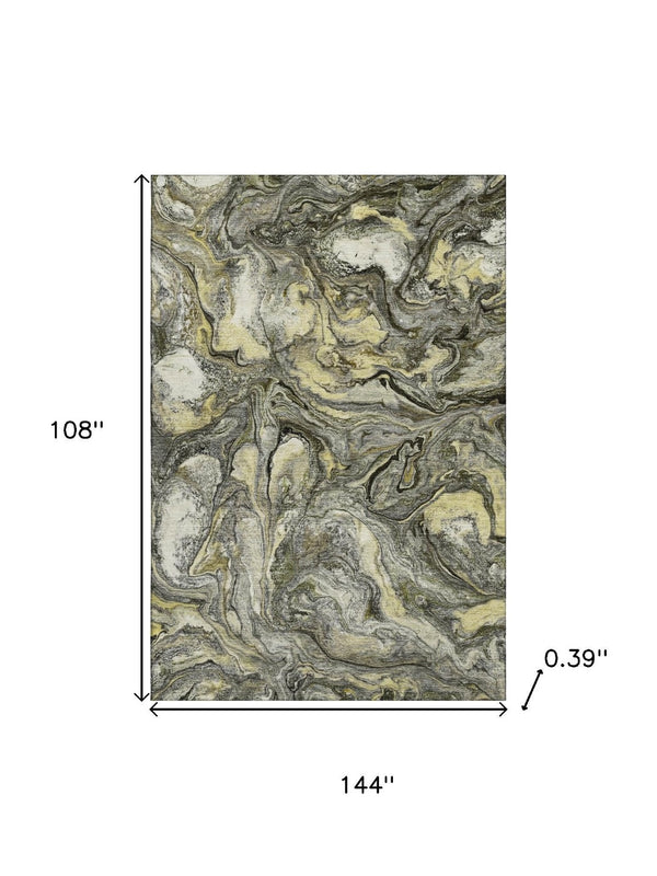 HomeRoots 10' X 14' Stylish Pewter and Gold Abstract Washable Area Rug with UV Protection for High-Traffic Spaces 714727