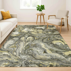 HomeRoots 10' X 14' Stylish Pewter and Gold Abstract Washable Area Rug with UV Protection for High-Traffic Spaces 714727