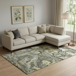 HomeRoots 10' X 14' Stylish Pewter and Gold Abstract Washable Area Rug with UV Protection for High-Traffic Spaces 714727