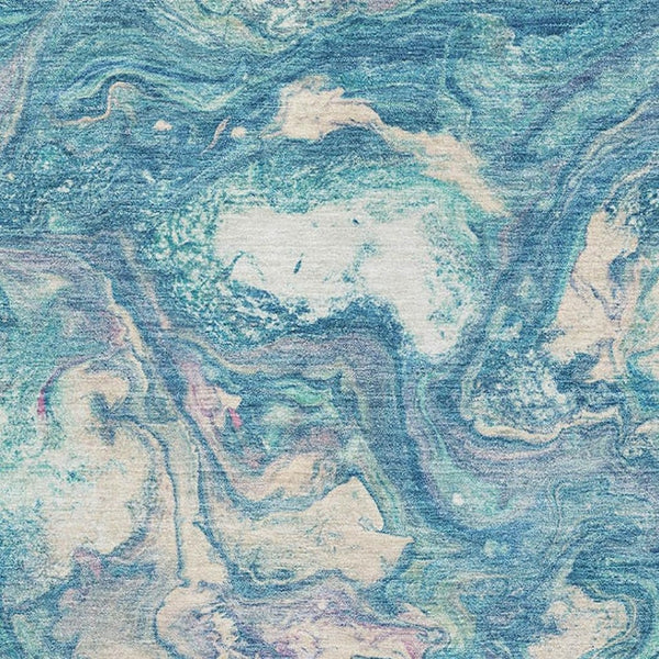 HomeRoots 5' X 8' Stylish Teal and Ivory Abstract Washable Area Rug with UV Protection for High-Traffic Spaces 714729
