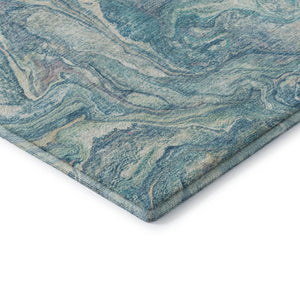 HomeRoots 8' Teal and Ivory Abstract Washable Round Rug with UV Protection for Modern Homes and Easy Care 714730