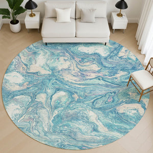 HomeRoots 8' X 10' Teal And Ivory Abstract Washable Area Rug - UV Protected, Durable, Stylish For Busy Homes 714731