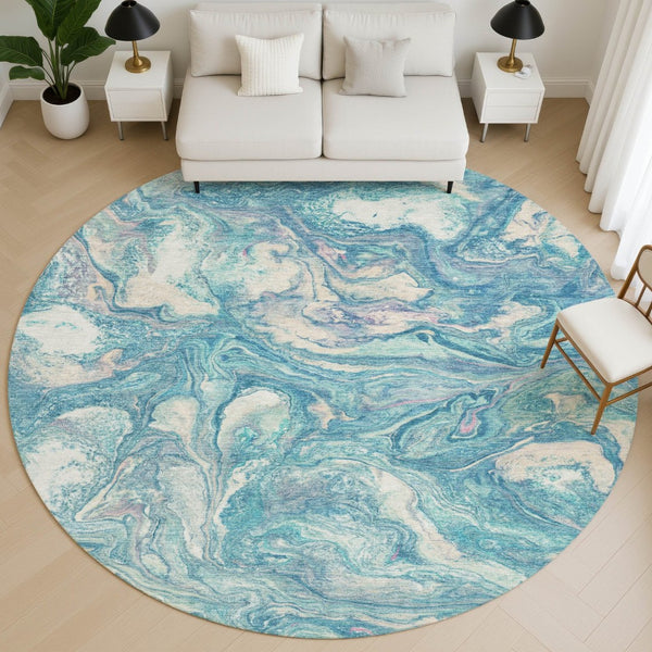 HomeRoots 8' X 10' Teal And Ivory Abstract Washable Area Rug - UV Protected, Durable, Stylish For Busy Homes 714731