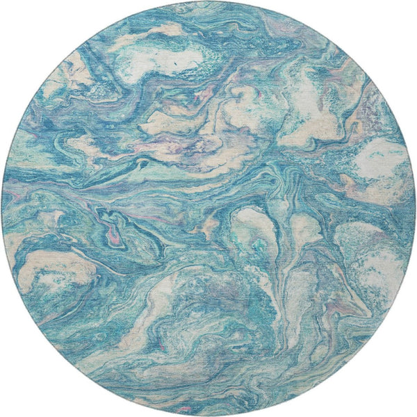 HomeRoots 8' X 10' Teal And Ivory Abstract Washable Area Rug - UV Protected, Durable, Stylish For Busy Homes 714731