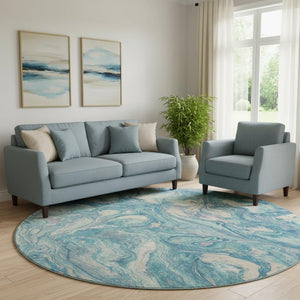 HomeRoots 8' X 10' Teal And Ivory Abstract Washable Area Rug - UV Protected, Durable, Stylish For Busy Homes 714731