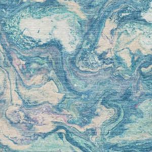 HomeRoots 9' X 12' Teal And Ivory Abstract Washable Area Rug – Durable, Stylish, UV Protected for High-Traffic Spaces 714732