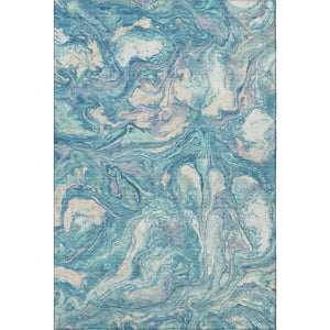 HomeRoots 9' X 12' Teal And Ivory Abstract Washable Area Rug – Durable, Stylish, UV Protected for High-Traffic Spaces 714732