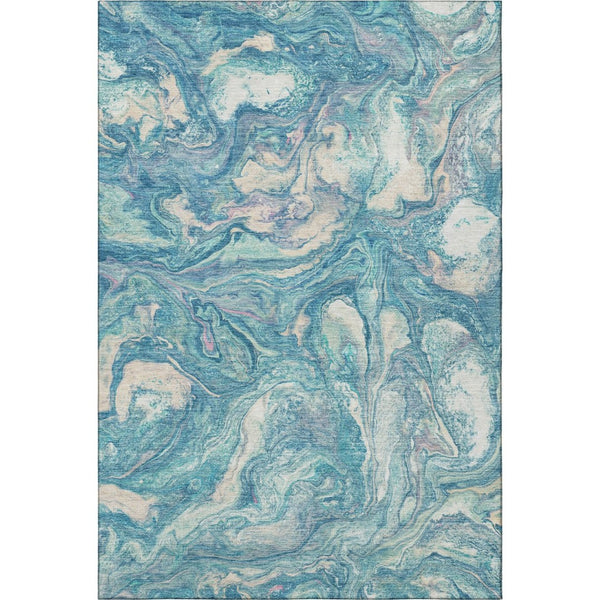 HomeRoots 9' X 12' Teal And Ivory Abstract Washable Area Rug – Durable, Stylish, UV Protected for High-Traffic Spaces 714732