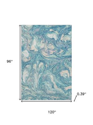 HomeRoots 9' X 12' Teal And Ivory Abstract Washable Area Rug – Durable, Stylish, UV Protected for High-Traffic Spaces 714732