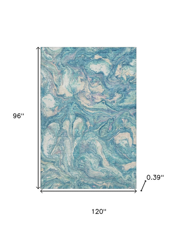 HomeRoots 9' X 12' Teal And Ivory Abstract Washable Area Rug – Durable, Stylish, UV Protected for High-Traffic Spaces 714732