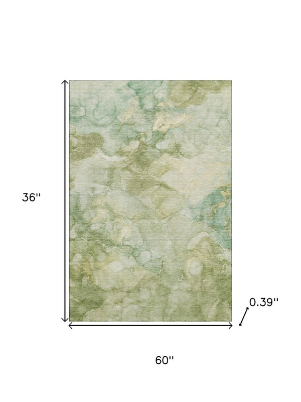HomeRoots 5' X 8' Stylish Sage & Beige Abstract Area Rug - Washable, UV-Protected, Soft & Durable Design! 714735