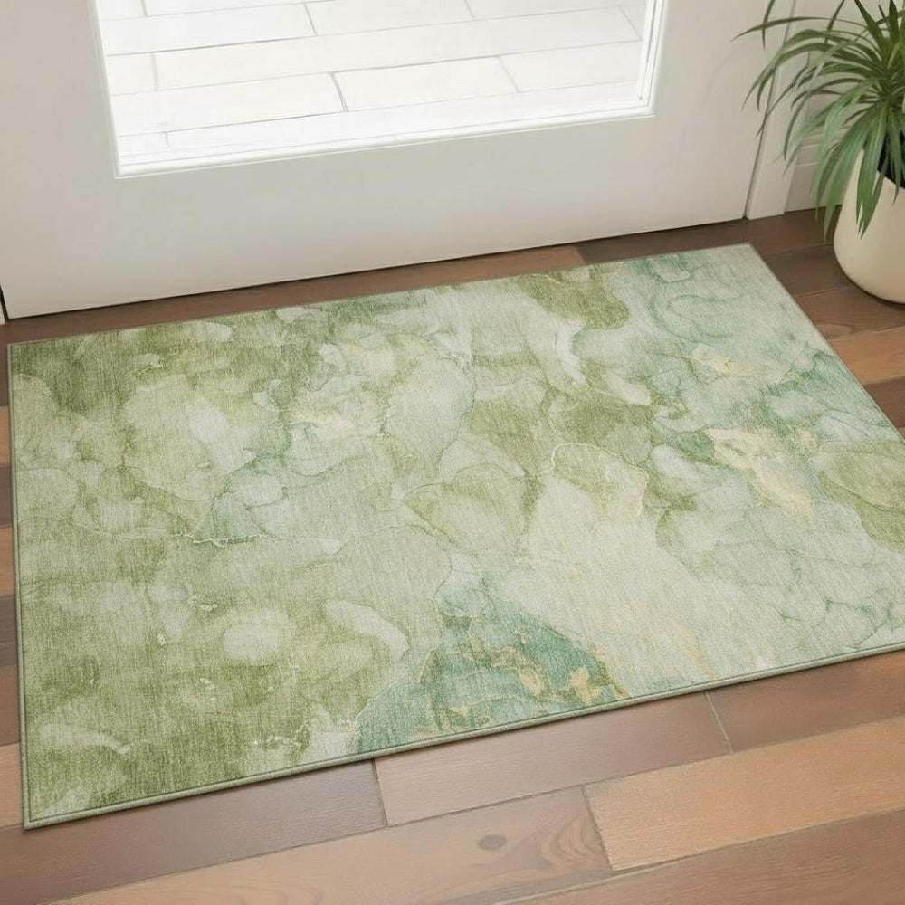 HomeRoots 5' X 8' Stylish Sage & Beige Abstract Area Rug - Washable, UV-Protected, Soft & Durable Design! 714735