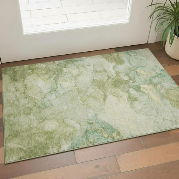 HomeRoots 5' X 8' Stylish Sage & Beige Abstract Area Rug - Washable, UV-Protected, Soft & Durable Design! 714735