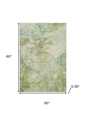 HomeRoots 8' Modern Sage and Beige Washable Round Rug with UV Protection - Durable, Stylish, and Easy Care! 714736