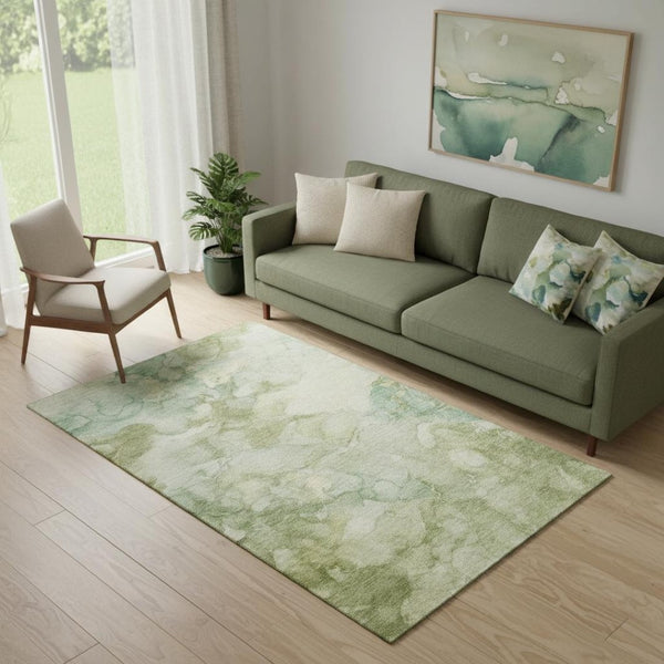 HomeRoots 8' Modern Sage and Beige Washable Round Rug with UV Protection - Durable, Stylish, and Easy Care! 714736