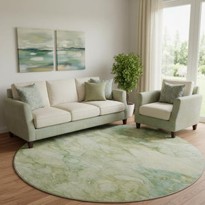 HomeRoots 8' X 10' Sage and Beige Abstract Washable Area Rug – Durable, UV-Protected, and Easy Care for Homes! 714737