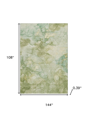 HomeRoots 10' X 14' Sage and Beige Abstract Washable Area Rug with UV Protection for Modern Homes & Patios 714739