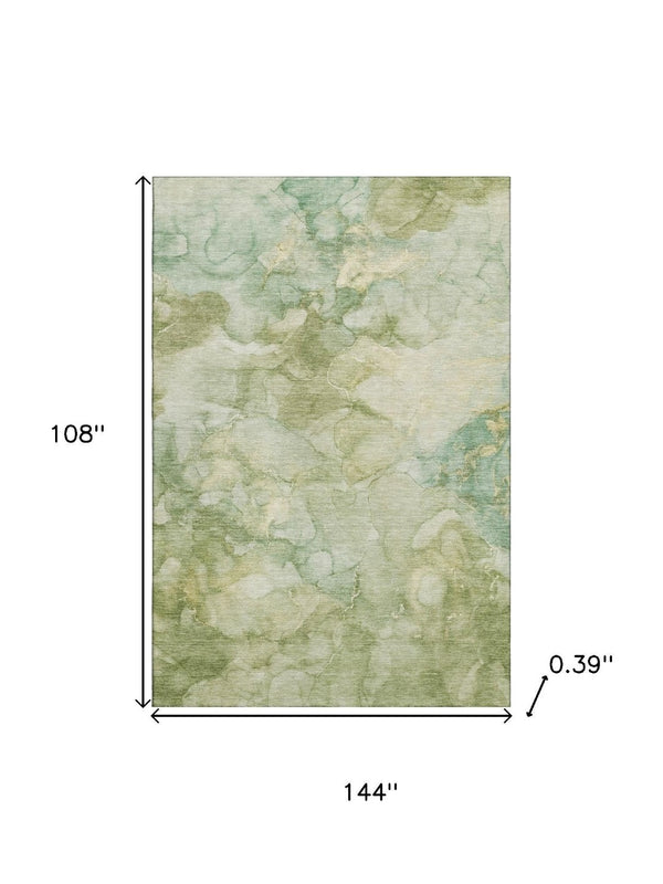 HomeRoots 10' X 14' Sage and Beige Abstract Washable Area Rug with UV Protection for Modern Homes & Patios 714739
