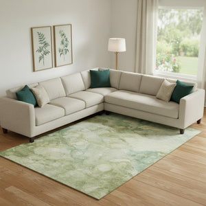 HomeRoots 10' X 14' Sage and Beige Abstract Washable Area Rug with UV Protection for Modern Homes & Patios 714739
