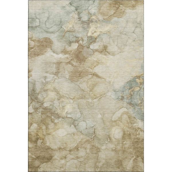 HomeRoots 5' X 8' Beige and Ivory Abstract Area Rug - Washable, UV Protected, Perfect for Busy Homes & Kids 714741