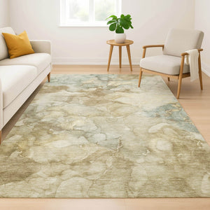 HomeRoots 5' X 8' Beige and Ivory Abstract Area Rug - Washable, UV Protected, Perfect for Busy Homes & Kids 714741