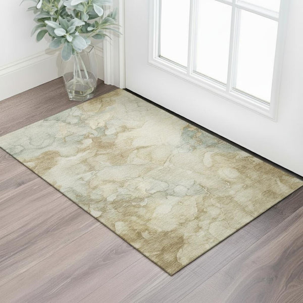 HomeRoots 5' X 8' Beige and Ivory Abstract Area Rug - Washable, UV Protected, Perfect for Busy Homes & Kids 714741