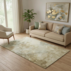 HomeRoots 8' Beige And Ivory Abstract Round Rug - Washable, UV-Protected, Non-Slip for High-Traffic Spaces! 714742