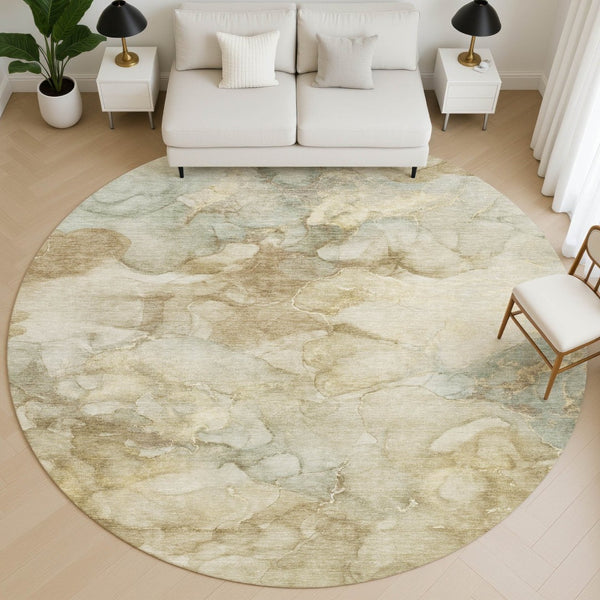HomeRoots 8' X 10' Beige and Ivory Abstract Area Rug - Washable, UV-Protected, Stylish & Family-Friendly Design 714743