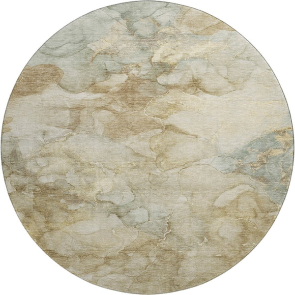 HomeRoots 8' X 10' Beige and Ivory Abstract Area Rug - Washable, UV-Protected, Stylish & Family-Friendly Design 714743