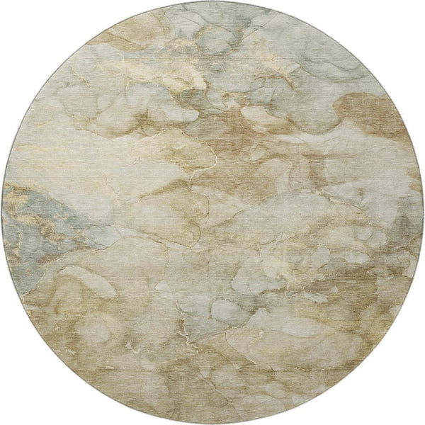 HomeRoots 8' X 10' Beige and Ivory Abstract Area Rug - Washable, UV-Protected, Stylish & Family-Friendly Design 714743