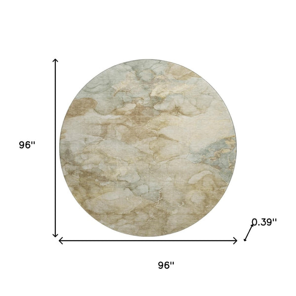 HomeRoots 8' X 10' Beige and Ivory Abstract Area Rug - Washable, UV-Protected, Stylish & Family-Friendly Design 714743