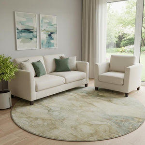HomeRoots 8' X 10' Beige and Ivory Abstract Area Rug - Washable, UV-Protected, Stylish & Family-Friendly Design 714743
