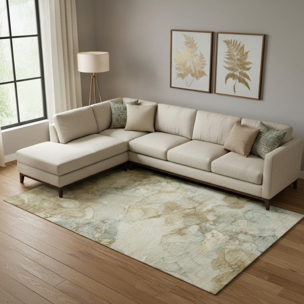 HomeRoots 9' X 12' Beige and Ivory Abstract Area Rug – Washable, UV Protected, Modern Design for Any Room 714744