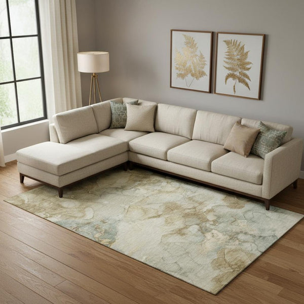 HomeRoots 9' X 12' Beige and Ivory Abstract Area Rug – Washable, UV Protected, Modern Design for Any Room 714744
