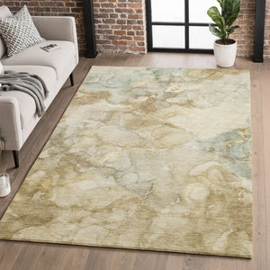 HomeRoots 10' X 14' Beige And Ivory Abstract Area Rug - Washable, Durable, UV-Protected, Ideal For Families 714745