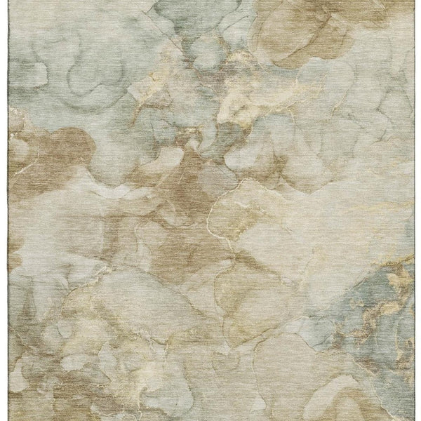 HomeRoots 10' X 14' Beige And Ivory Abstract Area Rug - Washable, Durable, UV-Protected, Ideal For Families 714745