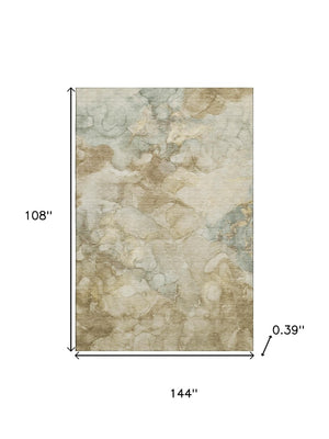 HomeRoots 10' X 14' Beige And Ivory Abstract Area Rug - Washable, Durable, UV-Protected, Ideal For Families 714745